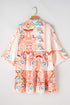 Printed Tribal Print Bracelet Sleeve Buttoned Mini Dress